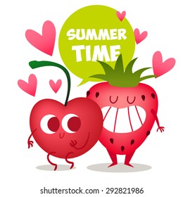 Delicious fresh fruits in a cartoon style. Children's cute vector illustration. Summer time. Fun and happiness.