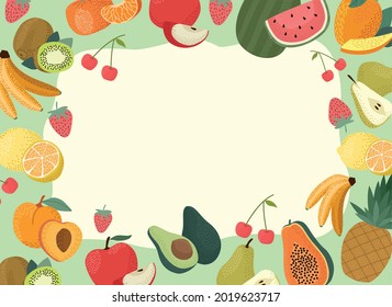 delicious fresh fruits frame icons