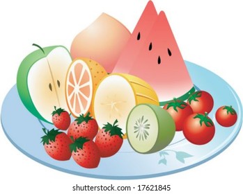 Delicious Fresh Fruits isolated on white background : vector illustration