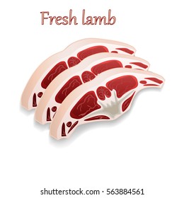 Delicious fresh lamb in cartoon style on white background for design of meat products. For use as logos on cards, in printing, posters, invitations, web design and other purposes.