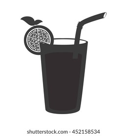 Delicious and fresh lemonade with straw in black and white colors, vector illustration graphic.
