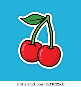 Delicious Fresh Ripe Cherry Fruit Vector Illustration Design. Printable Cherry Sticker