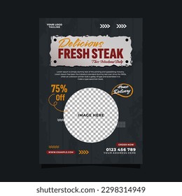 Delicious fresh steak  vertical poster flyer promotion template