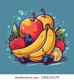 Delicious fresh tropical fruits colorful vector