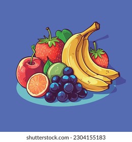 Delicious fresh tropical fruits colorful vector