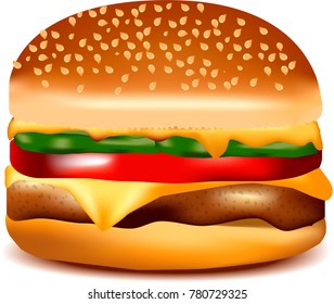 Delicious freshly cooked hamburger with beef and vegetables.