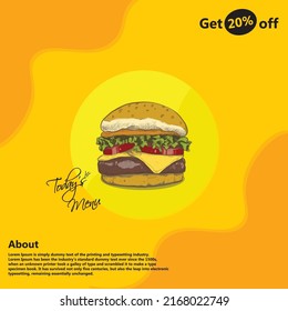 Delicious Fried Chicken Burger Ads In 3d Illustration. Editable Square Banner Template Design For Food Post On Instagram. Suitable For Social Media Post Restaurant And Culinary Digital Promotion