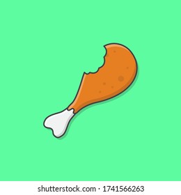 Delicious Fried Chicken Leg With A Mouth Bite Vector Icon Illustration. Chicken Thighs Icon. Fast Food Fried Drumpstick