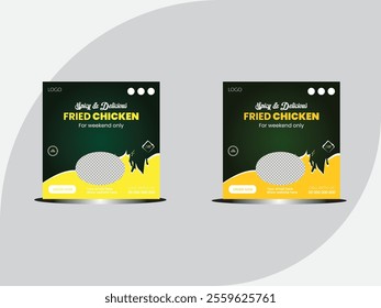 Delicious Fried Chicken Promotional social media post design, restaurant social media post template. chicken fry social media post design. Healthy testy fast food chicken social media post 