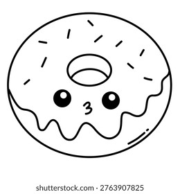 Delicious fried dough pastry with circular shape and happy mascot dessert art