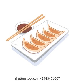 Delicious fried dumplings gyoza,vector illustration