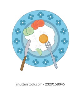 Delicious Fried Eggs with Cucumber and Tomato Breakfast Plate Illustration