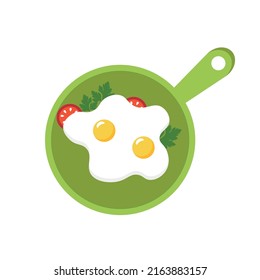 Delicious fried eggs in a frying pan. Healthy breakfast.	