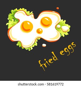 delicious fried eggs lays on lettuce
