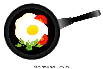 delicious fried eggs with tomatoes prepare on a frying pan
