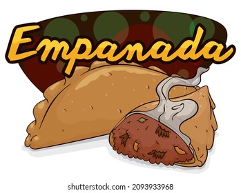 Delicious, fried empanada with the stuffing out, showing the freshness of this delicious and traditional Colombian dish.