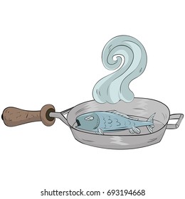 delicious fried fish inside skillet pan