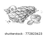 Delicious fried meat steak isolated on white background. Vector illustration