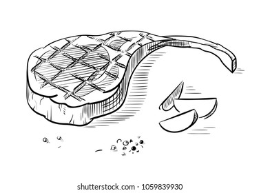 Delicious fried meat steak isolated on white background. Vector illustration