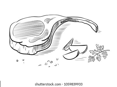 Delicious fried meat steak isolated on white background. Vector illustration