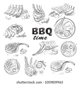 Delicious fried meat steak isolated on white background. Vector illustration