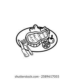 Delicious fried meat steak isolated on white background. Vector illustration