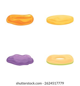 Delicious fruit icons set cartoon vector. Various healthy dried fruit. Natural organic food