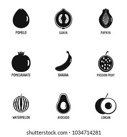 Delicious fruit icons set. Simple set of 9 delicious fruit vector icons for web isolated on white background
