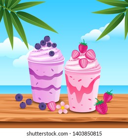 Delicious fruit juice strawberry and blueberry in the summer 