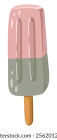 Delicious fruit popsicle with strawberry and pistachio flavors. Summer dessert. Vector.