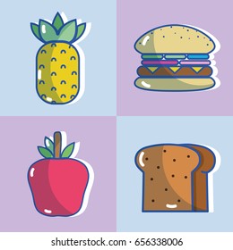 delicious fruits with hamburger and slice bread