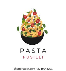 Delicious Fusilli Pasta Logo Illustration In A Bowl