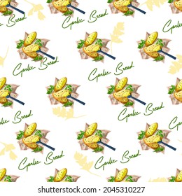 Delicious Garlic Bread in White Background Color Abstract Vector Graphic Seamless Pattern can be use for background and apparel design