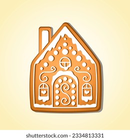 Delicious Ginger bread house Christmas traditional sweet cookie with sugar ornament for Santa. Cartoon vector illustration