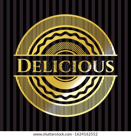 Delicious gold emblem or badge. Vector Illustration. Detailed.