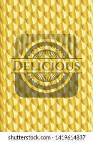 Delicious gold emblem. Scales pattern. Vector Illustration. Detailed.