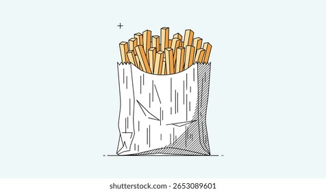 Delicious golden french fries in a paper bag ready for enjoying a tasty snack or meal accompaniment