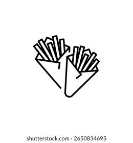 Delicious Golden Fries In Paper Cones Outline Vector Illustration