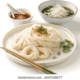 Delicious gourmet Italian pasta and noodles with shrimp or chicken, a healthy meal or dinner plate