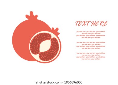 Delicious granada with a slice in a cut on an isolated background under the text. Vector illustration. A healthy fruit.