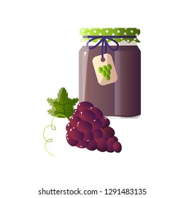 Delicious grandma's grape jam in a home jar.