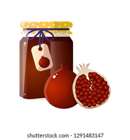 Delicious grandma's pomegranate jam in a home jar.