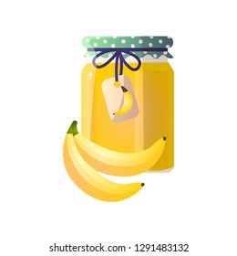 Delicious grandmother's banana jam in a homemade jar.