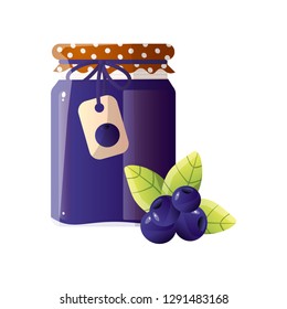 Delicious grandmother's blueberry jam in a home jar.