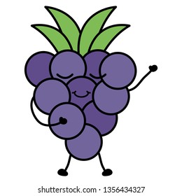 delicious grapes fruit kawaii character
