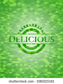 Delicious green emblem with mosaic background