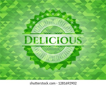 Delicious green emblem with mosaic background