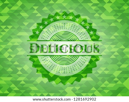 Delicious green emblem with mosaic background
