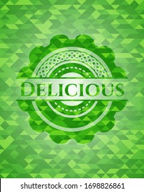 Delicious green emblem with mosaic ecological style background. Vector Illustration. Detailed.