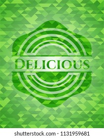 Delicious green emblem with triangle mosaic background